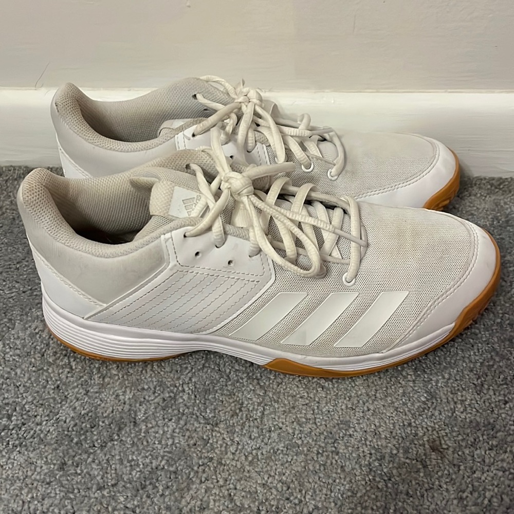 White Adidas volleyball shoes